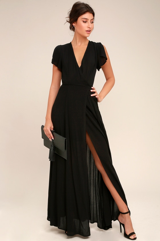 Lovely Wrap Dress - Black Dress - Maxi Dress - Lulus